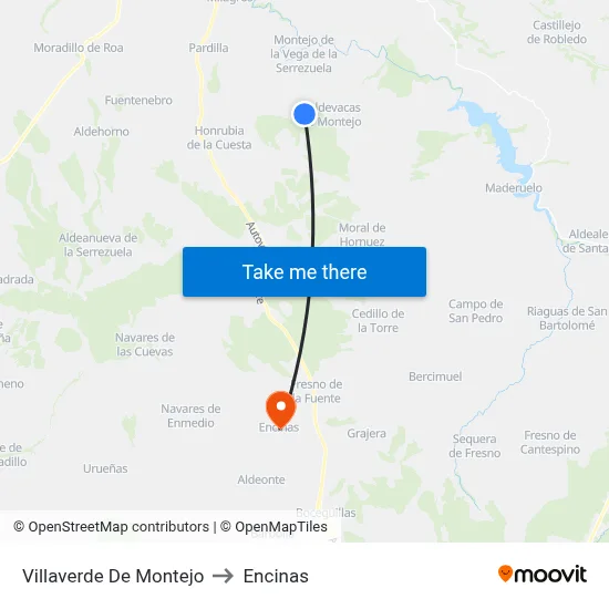 Villaverde De Montejo to Encinas map
