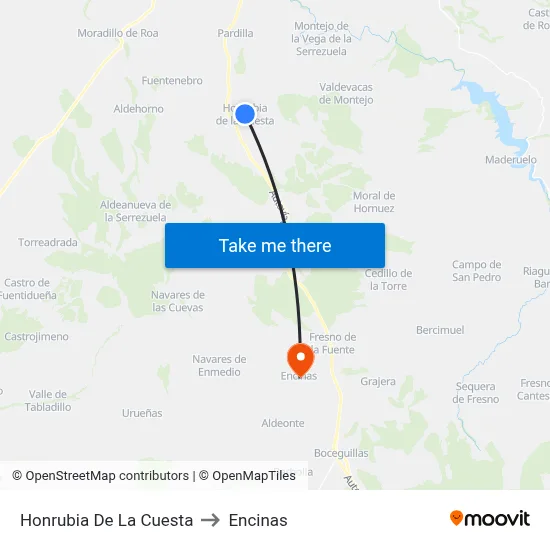Honrubia De La Cuesta to Encinas map