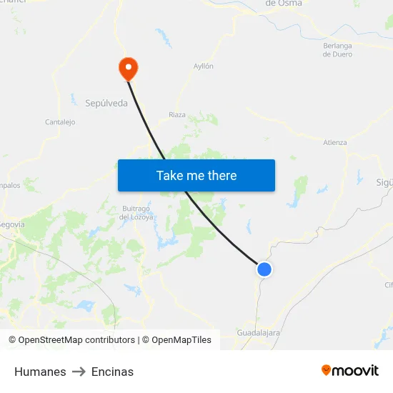 Humanes to Encinas map
