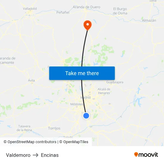 Valdemoro to Encinas map