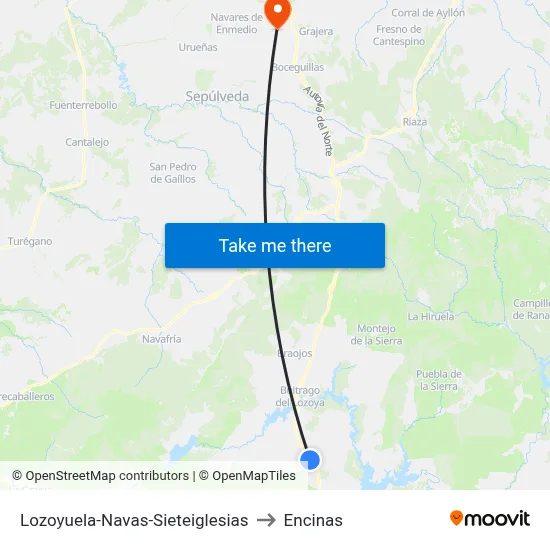Lozoyuela-Navas-Sieteiglesias to Encinas map
