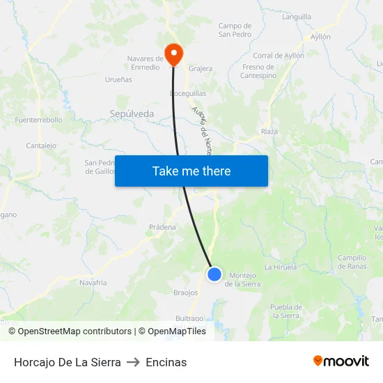 Horcajo De La Sierra to Encinas map