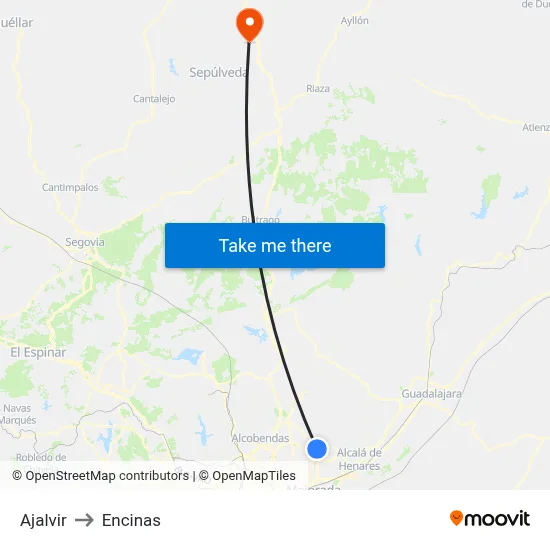 Ajalvir to Encinas map