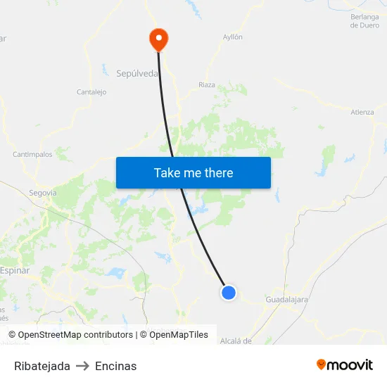 Ribatejada to Encinas map