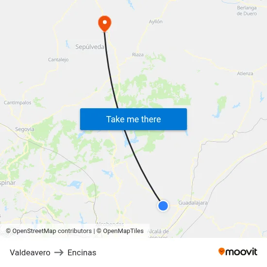 Valdeavero to Encinas map