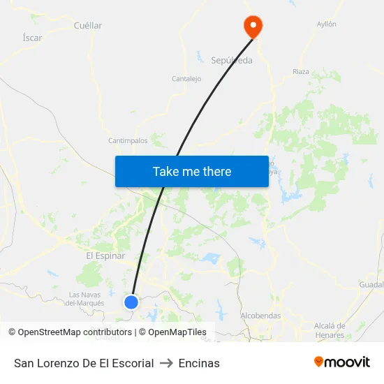San Lorenzo De El Escorial to Encinas map