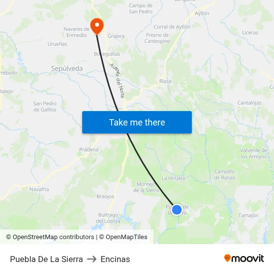 Puebla De La Sierra to Encinas map