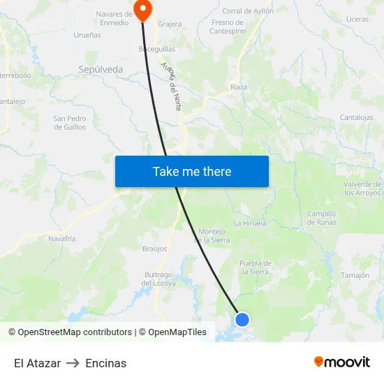 El Atazar to Encinas map