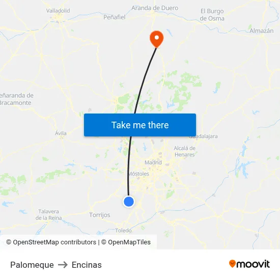 Palomeque to Encinas map
