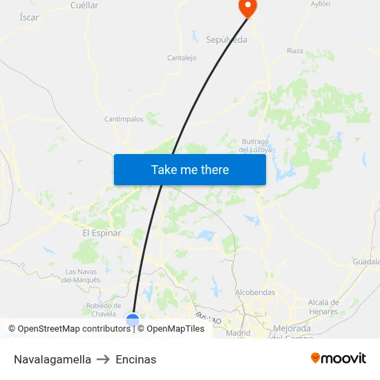 Navalagamella to Encinas map