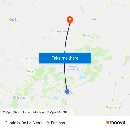 Guadalix De La Sierra to Encinas map