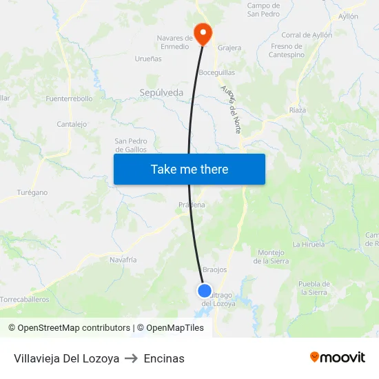 Villavieja Del Lozoya to Encinas map