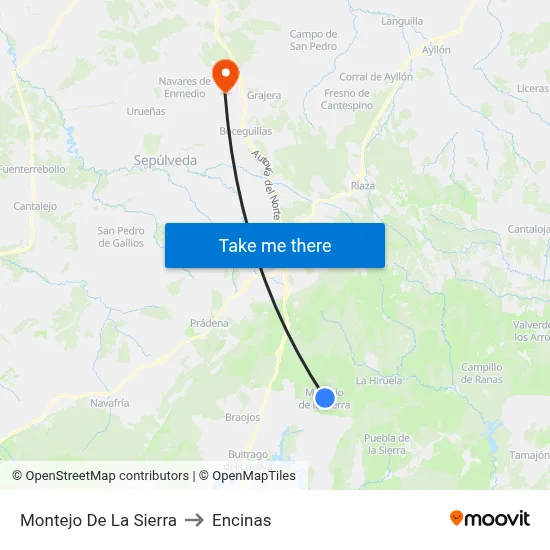 Montejo De La Sierra to Encinas map