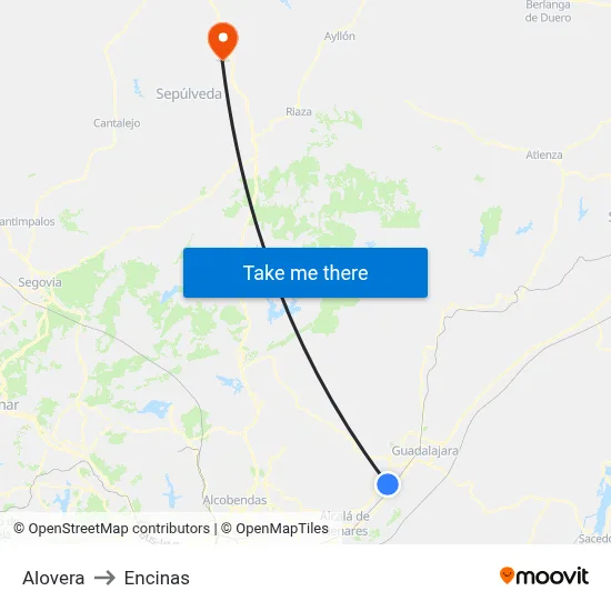 Alovera to Encinas map