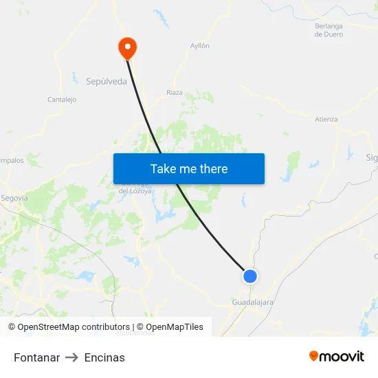 Fontanar to Encinas map