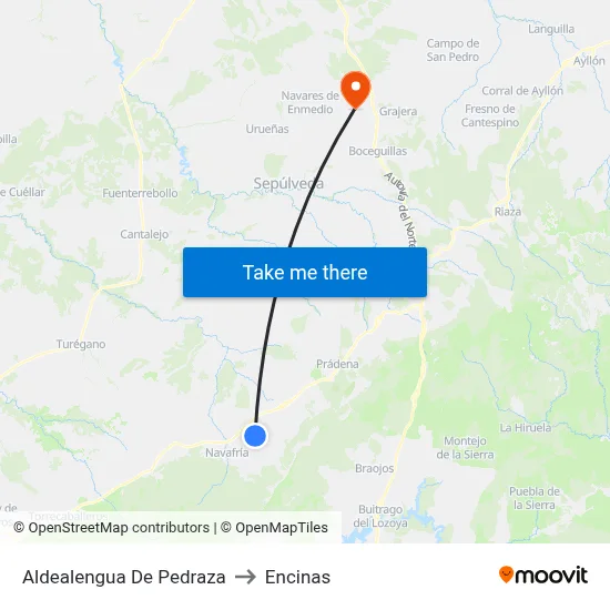 Aldealengua De Pedraza to Encinas map