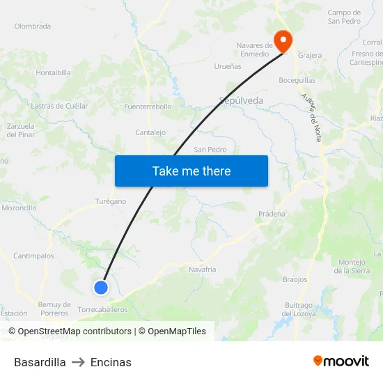 Basardilla to Encinas map