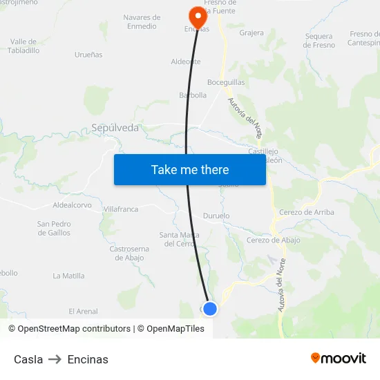 Casla to Encinas map