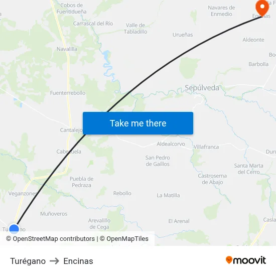 Turégano to Encinas map