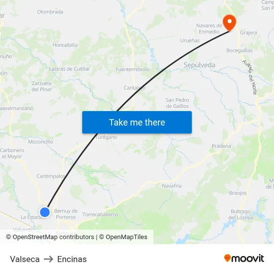 Valseca to Encinas map
