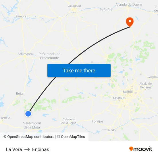 La Vera to Encinas map