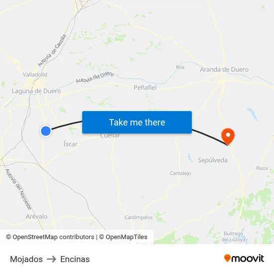 Mojados to Encinas map