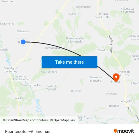Fuentesoto to Encinas map