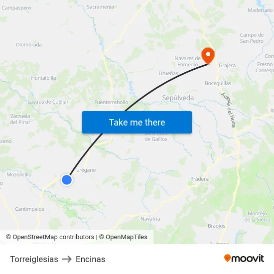 Torreiglesias to Encinas map