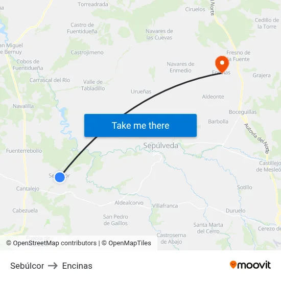 Sebúlcor to Encinas map