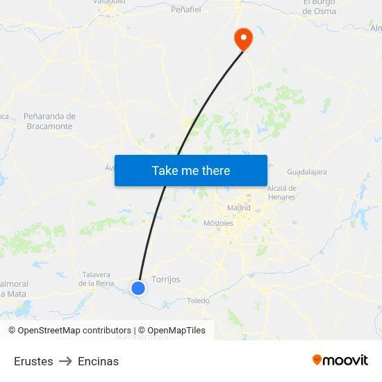Erustes to Encinas map