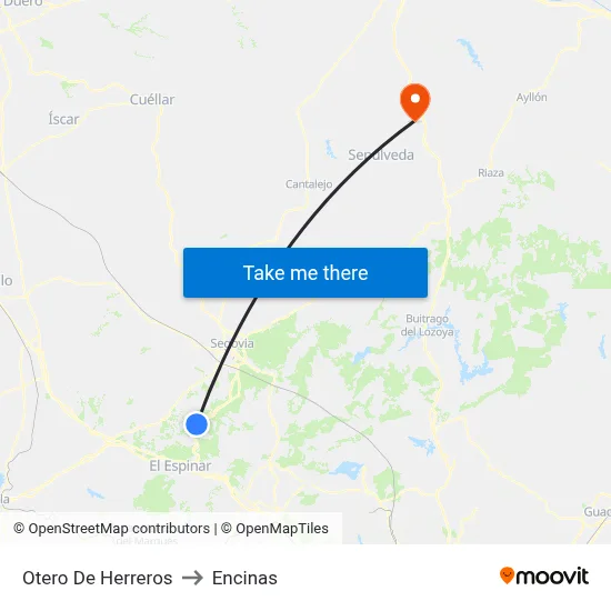 Otero De Herreros to Encinas map