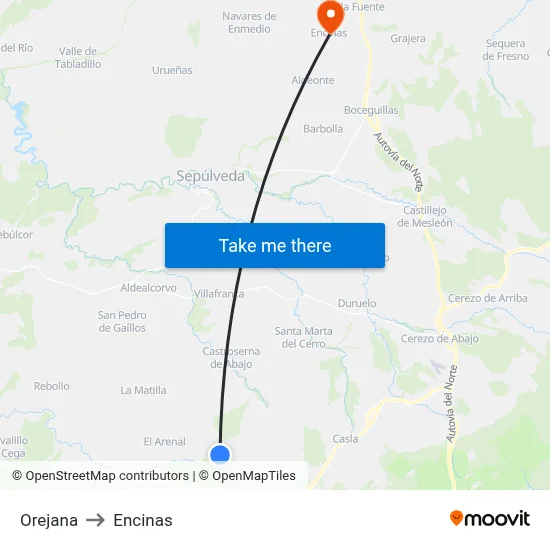Orejana to Encinas map