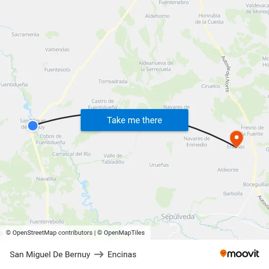 San Miguel De Bernuy to Encinas map