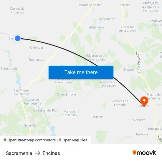 Sacramenia to Encinas map