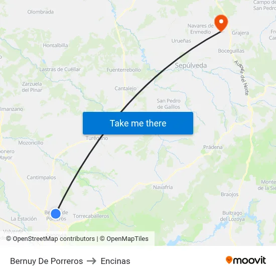 Bernuy De Porreros to Encinas map
