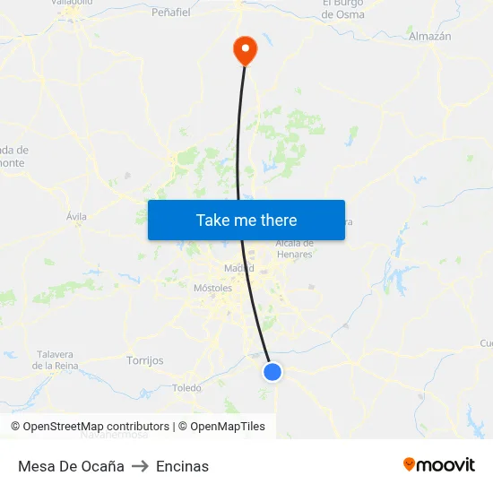 Mesa De Ocaña to Encinas map
