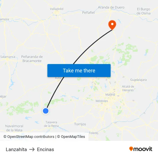 Lanzahíta to Encinas map