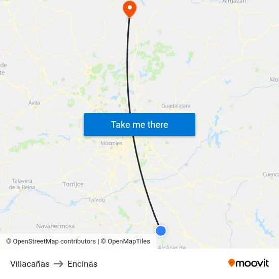 Villacañas to Encinas map