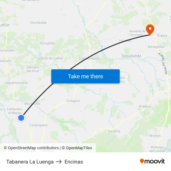 Tabanera La Luenga to Encinas map