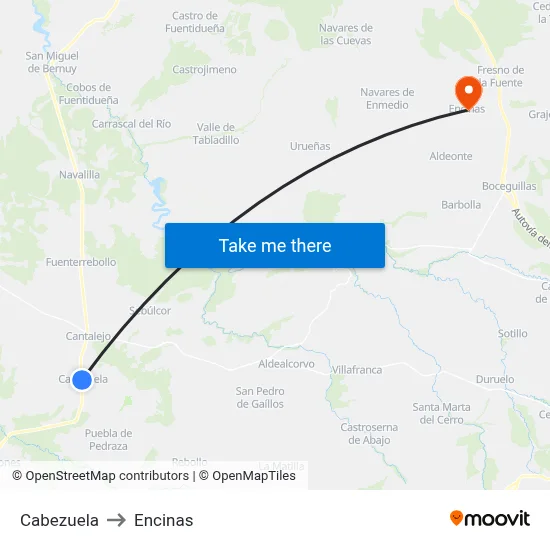 Cabezuela to Encinas map