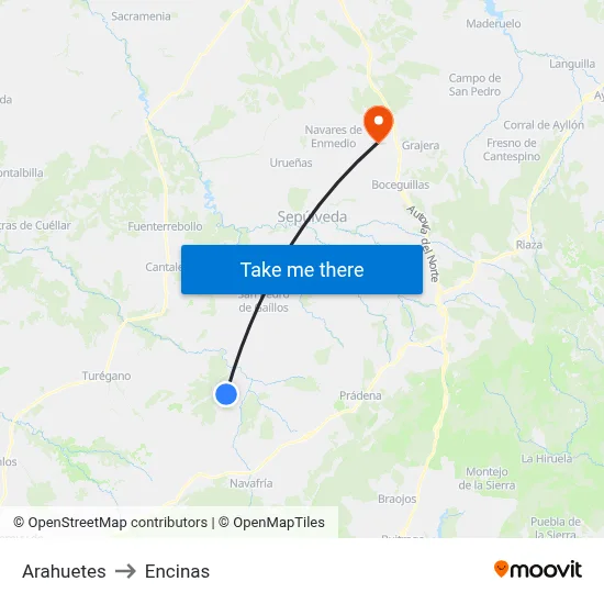 Arahuetes to Encinas map
