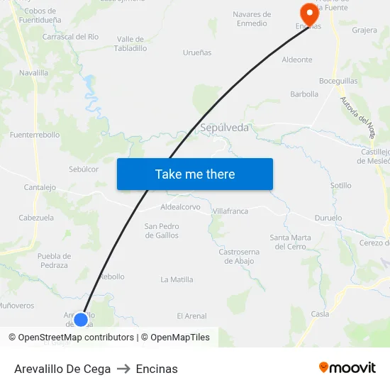 Arevalillo De Cega to Encinas map