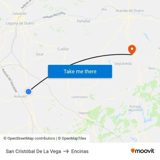 San Cristóbal De La Vega to Encinas map