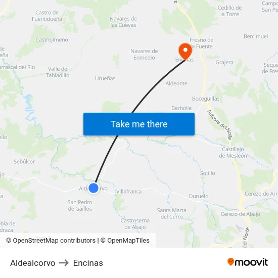 Aldealcorvo to Encinas map