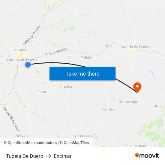 Tudela De Duero to Encinas map
