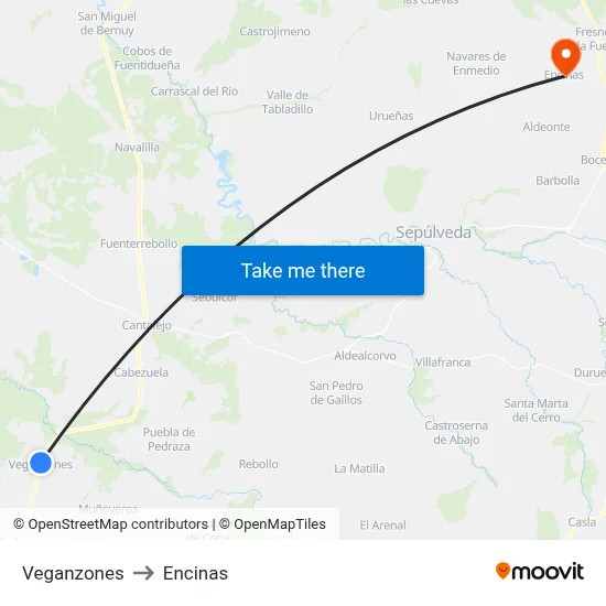 Veganzones to Encinas map