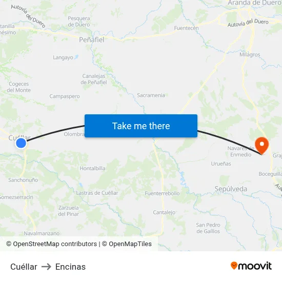 Cuéllar to Encinas map