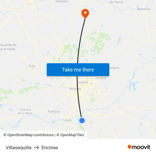 Villasequilla to Encinas map