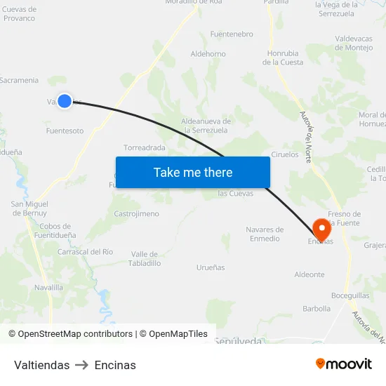 Valtiendas to Encinas map