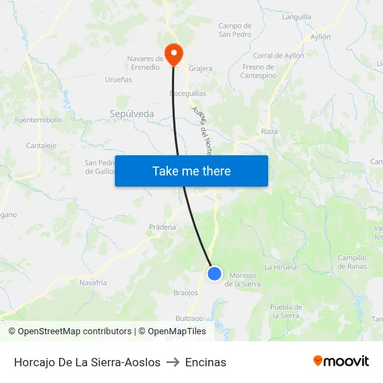 Horcajo De La Sierra-Aoslos to Encinas map